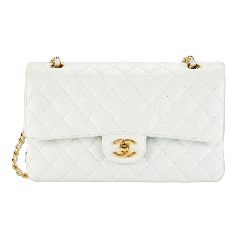 Chanel Classic Double Flap — White caviar · gold hardware