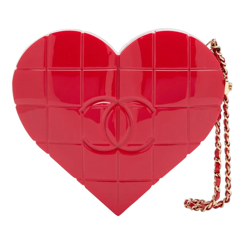 Chanel Heart Minaudière — Red lacquer · gold chain